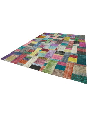 Hali.Net Mavi Fuşya Pembe El Dokuma Salon Halısı Geometrik Desenli Eskitme Vintage Stil