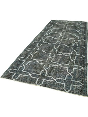 Bespoky Gri Halı El Dokuma Geometrik Desenli Eskitme Stil Modern Salon Halısı Koridor