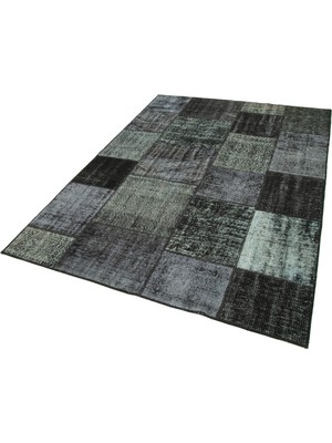 Bespoky Siyah Geometrik Eskitme El Dokuma Salon Halısı Modern Stil Melanje Dokulu Yatak Odası