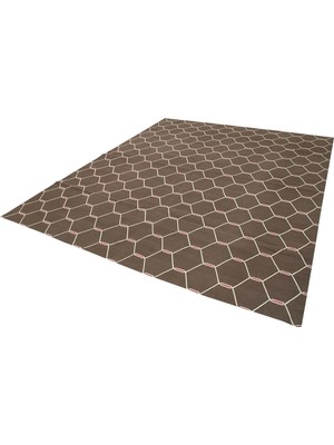 Bespoky Kahverengi El Dokuma Salon Kilimi Modern Geometrik Desenli Düz Dokuma Koridor