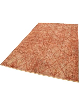 Bespoky Krem Kiremit Geometrik Desenli El Dokuma Salon Halısı Modern Eskitme Tarz Oturma Odası