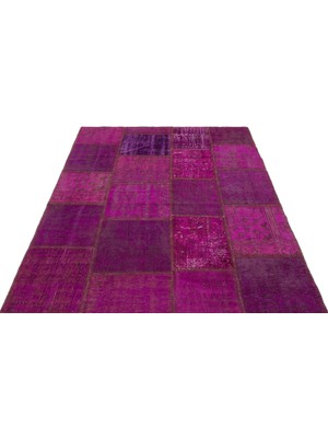Hali.Net Mor Halı Salon Halısı Eskitme Vintage El Dokuma Yün Patchwork Yatak Odası