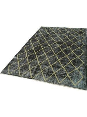 Bespoky Antrasit Sarı Geometrik Halı Modern Eskitme Dokuma Salon Halısı Koridor