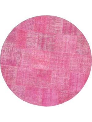 Hali.Net Pembe Halı Yuvarlak Modern Geometrik Desenli El Dokuma Yün Pamuk Modelleri