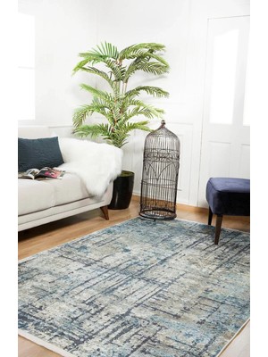 Bespoky Modern Soyut Desenli Petrol Mavisi Salon Halısı Dijital Baskılı Koridor