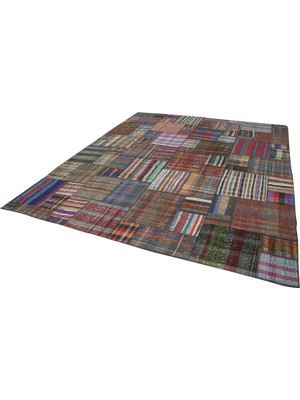 Hali.Net Çok Renkli El Dokuma Salon Kilimi Geometrik Eskitme Patchwork Dokulu Tasarım