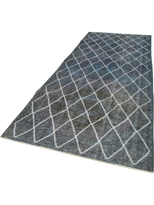 Bespoky Antrasit Gri Geometrik Desenli El Dokuma Salon Halısı Vintage Stil Koridor