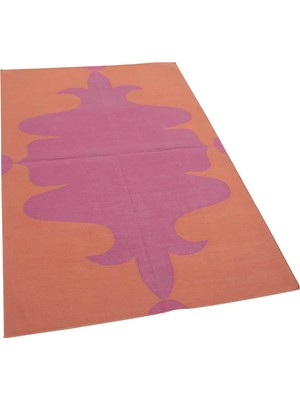 Bespoky Turuncu Geometrik El Dokuma Kilim Modern Salon Kilimi Pamuk Yün Karışımı Yatak Odası