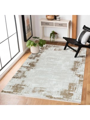 Bespoky Krem Modern Soyut Desenli Dijital Baskı Salon Halısı Kaymaz Tabanlı Koridor Modeli