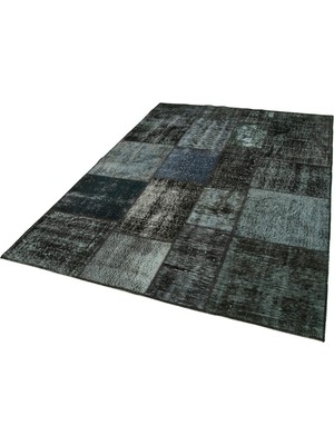 Bespoky Siyah El Dokuma Salon Halısı Eskitme Vintage Geometrik Desenli Koridor Modeli