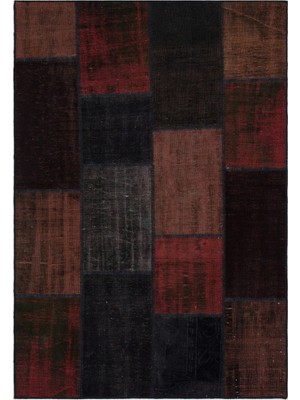 Hali.Net Füme Siyah Salon Halısı Geometrik Patchwork Desenli Yün Pamuk El Dokuma Modern Stil