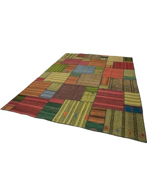Bespoky Çok Renkli El Dokuma Salon Kilimi Bohem Patchwork Geometrik Desenli Model