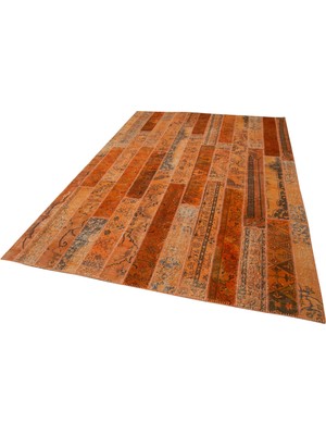 Bespoky Turuncu Halı El Dokuma Yün Salon Halısı Bohem Patchwork Desenli Etnik Stil Oturma Odası