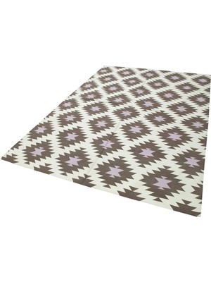 Bespoky Ekru Kahverengi El Dokuma Kilim Geometrik Desenli Salon Kilimi Etnik Stil Yatak Odası