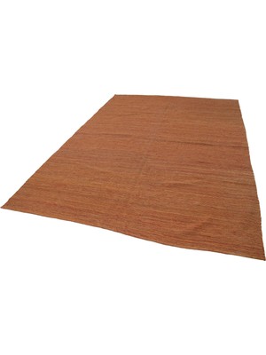 Bespoky Turuncu Kilim Modern Stil Yün El Dokuma Salon Kilimi Çizgili Desenli Dikdörtgen Tek Parça