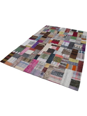 Bespoky Çok Renkli El Dokuma Salon Kilimi Patchwork Desenli Etnik Dokuma Kilim