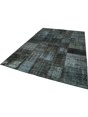 Bespoky Gri Salon Halısı Geometrik Desenli El Dokuma Vintage Stil Melanje Dokulu Dekoratif