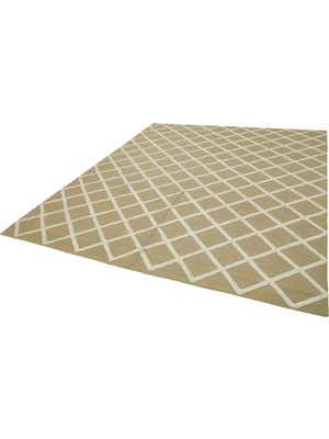 Hali.Net Modern Kilim Vizon Kahve Bej Geometrik Salon Kilimi El Dokuma Yün Pamuk
