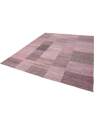 Bespoky Pembe Halı Modern Geometrik Desenli El Dokuma Yün Pamuk Karışımlı Salon ve Yatak Odası Halısı