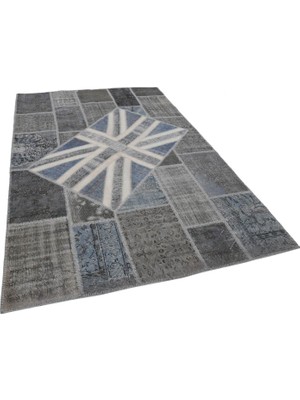 Bespoky Gri Halı Geometrik Desenli El Dokuma Modern Salon Halısı Yün Pamuk Karışımı