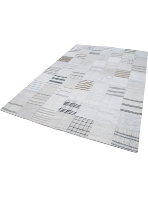 Bespoky Beyaz El Dokuma Kilim Modern Geometrik Desenli Salon Kilimi Krem Tonlu Düz Dokuma