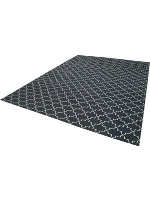 Bespoky Modern Kilim Antrasit Gri Geometrik Desenli El Dokuma Salon Kilimi Yün Pamuk