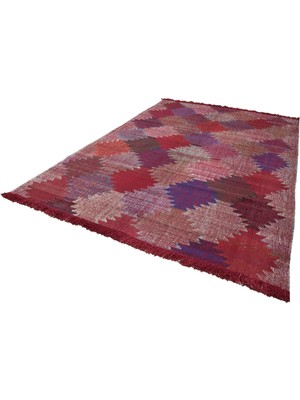 Bespoky Kırmızı Halı Etnik Stil Geometrik Desenli El Dokuma Yün Pamuk Karışımlı Salon Halısı