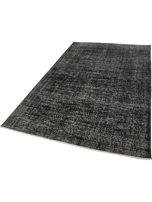 Bespoky Siyah El Dokuma Halı Antrasit Gri Soyut Desenli Modern Eskitme Stil Salon Oturma Odası