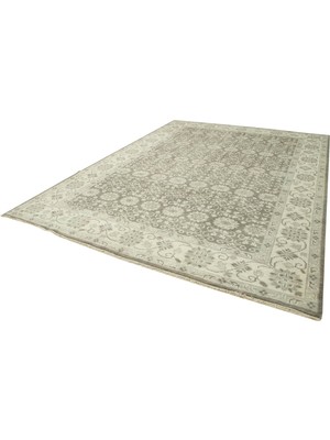 Bespoky Gri Salon Halısı El Dokuma Klasik Çiçek Desenli Yumuşak Dokulu Eskitme Vintage Stil