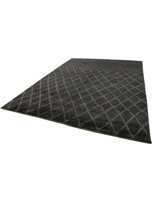 Bespoky Antrasit Gri Geometrik Desenli El Dokuma Salon Halısı Modern Stil Yatak Odası