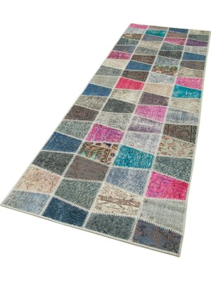 Bespoky Çok Renkli Bohem Tarz Patchwork Salon Halısı El Dokuma Gri Dokuma Halı