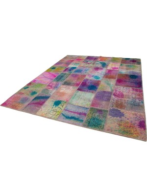 Bespoky Çok Renkli El Dokuma Salon Halısı Bohem Patchwork Modern Pamuk Yün Soyut