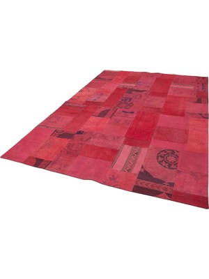 Bespoky Kırmızı Halı Salon Halısı El Dokuma Yün Etnik Patchwork Desenli Yatak Odası Modelleri