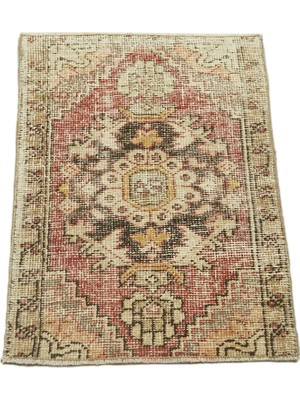 Bespoky Krem El Dokuma Salon Halısı Vintage Madalyon Desenli Yünlü Yumuşak Doku