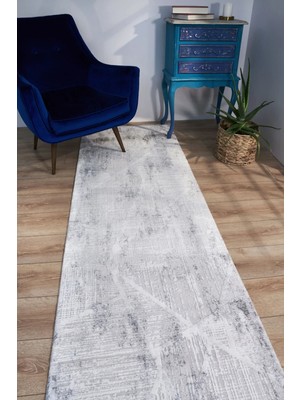 Bespoky Gri Halı Modern Soyut Desenli Akrilik Salon Halısı Antrasit Gri Koridor