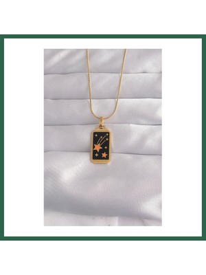 Vintessy Vıntessy 316L Çelik Gold Renk Siyah Mineli Yıldız Figür Tarot Kolye BZS01