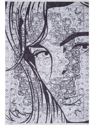 Bespoky Gri Halı Modern Soyut Desenli Kaymaz Tabanlı Salon Halısı Koridor Bohem