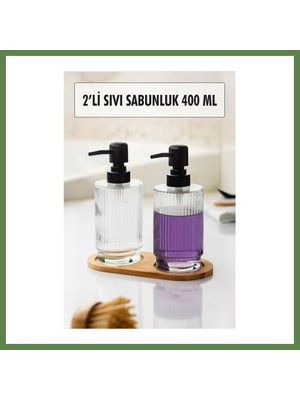 Bezos 2 Li Bambu Altlıklı Sıvı Sabunluk Seti HB006