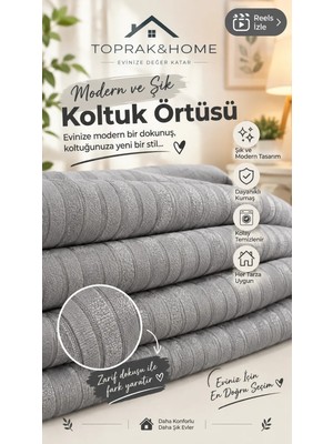 Toprak & Home Premium Şönil Koltuk Örtüsü 175X215 cm Kesik Çizgi Desenli Kaymaz Yıkanabilir Jakarlı Çekyat Kanepe Örtüsü