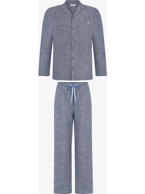 Penti Erkek Oat Check Çizgili Uzun Kollu Pijama Takımı