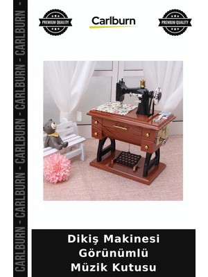 Carlburn Dikiş Makinesi Görünümlü Müzik Kutusu Nostaljik Parça Ofis Objesi Salon Aksesuarı