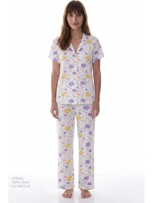 Penti Kırık Beyaz Blossom Çiçekli Kısa Kollu Gömlek Pantolon Pijama Takımı