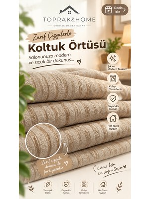 Toprak Sport Toprak & Home Premium Şönil Koltuk Örtüsü 175X215 cm Kesik Çizgi Desenli Kaymaz Yıkanabilir Jakarlı Çekyat Kanepe Örtüsü