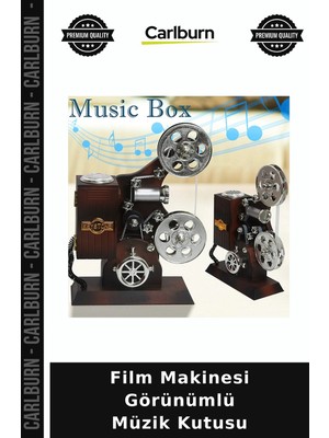 Carlburn Film Makinesi Görünümlü Müzik Kutusu Retro Süs Nostaljik Hediyelik Sinema Hatırası
