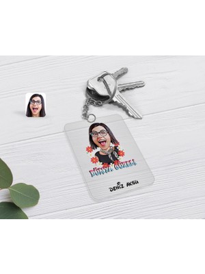 BK Gift Kişiye Özel Dünya Güzeli Karikatürlü Şeffaf Pleksi Anahtarlık-1