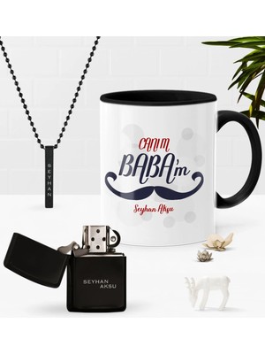 BK Gift Kişiye Özel Canım Babam Siyah Kupa Benzinli Çakmak Kolye Seti-8