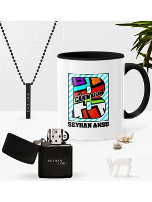 BK Gift Kişiye Özel Canım Babam Siyah Kupa Benzinli Çakmak Kolye Seti-3