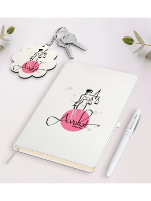 BK Gift Kişiye Özel Avukat Beyaz Defter Kalem ve Anahtarlık Hediye Seti-11