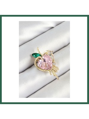 Vintessy Vıntessy Pembe ve Yeşil Zirkon Taşlı 3D Eriyen Kalp Figürlü Gold Renk Kadın Broş BZS01