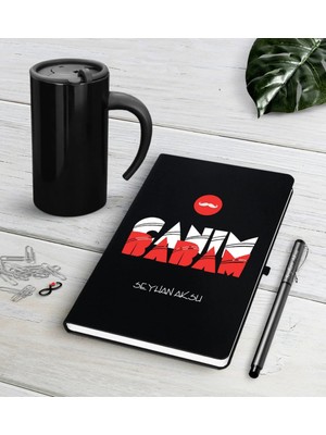 BK Gift Kişiye Özel Canım Babam Siyah Defter Kalem Termos Mug Seti-5